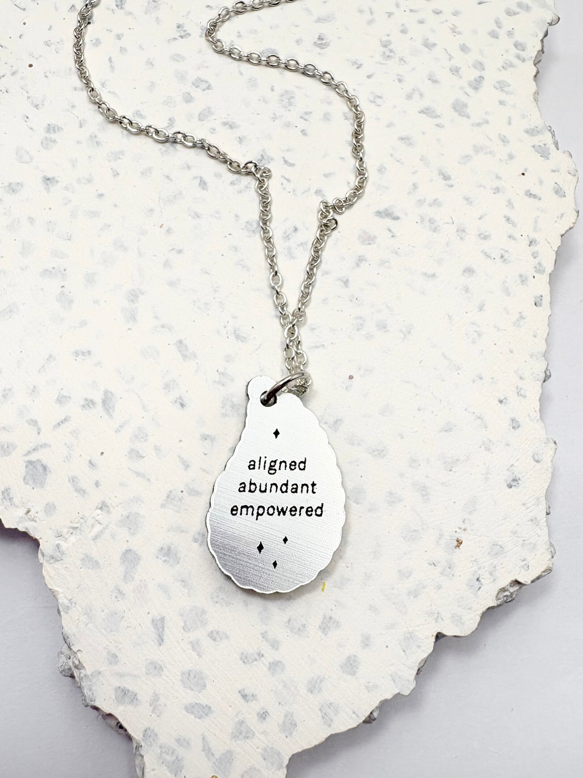 Aligned Abundant Paisley Pendant Affirmation Necklace – Silver Mirror Acrylic | Isla & Marigold