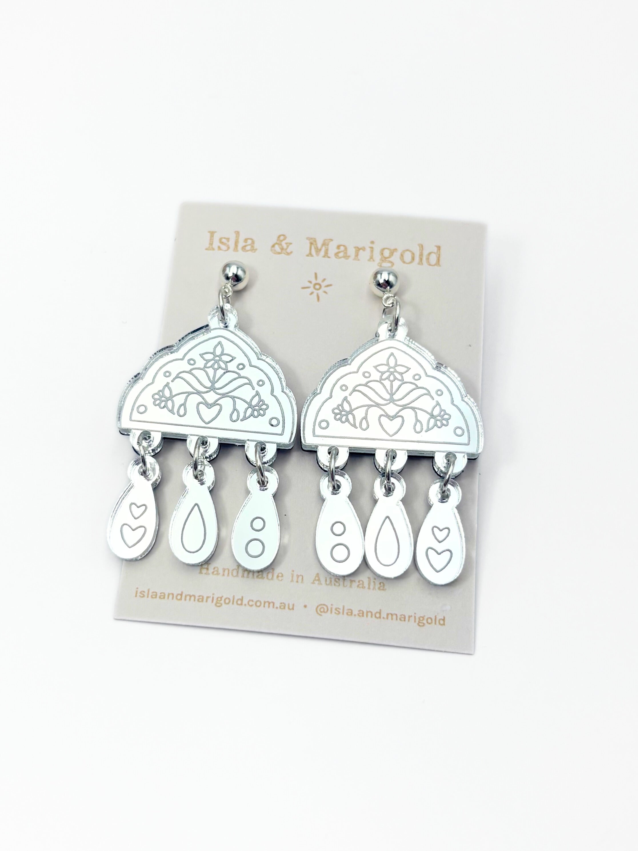 Bloom From Within Affirmation Dangles - Silver Acrylic Earrings | Isla & Marigold
