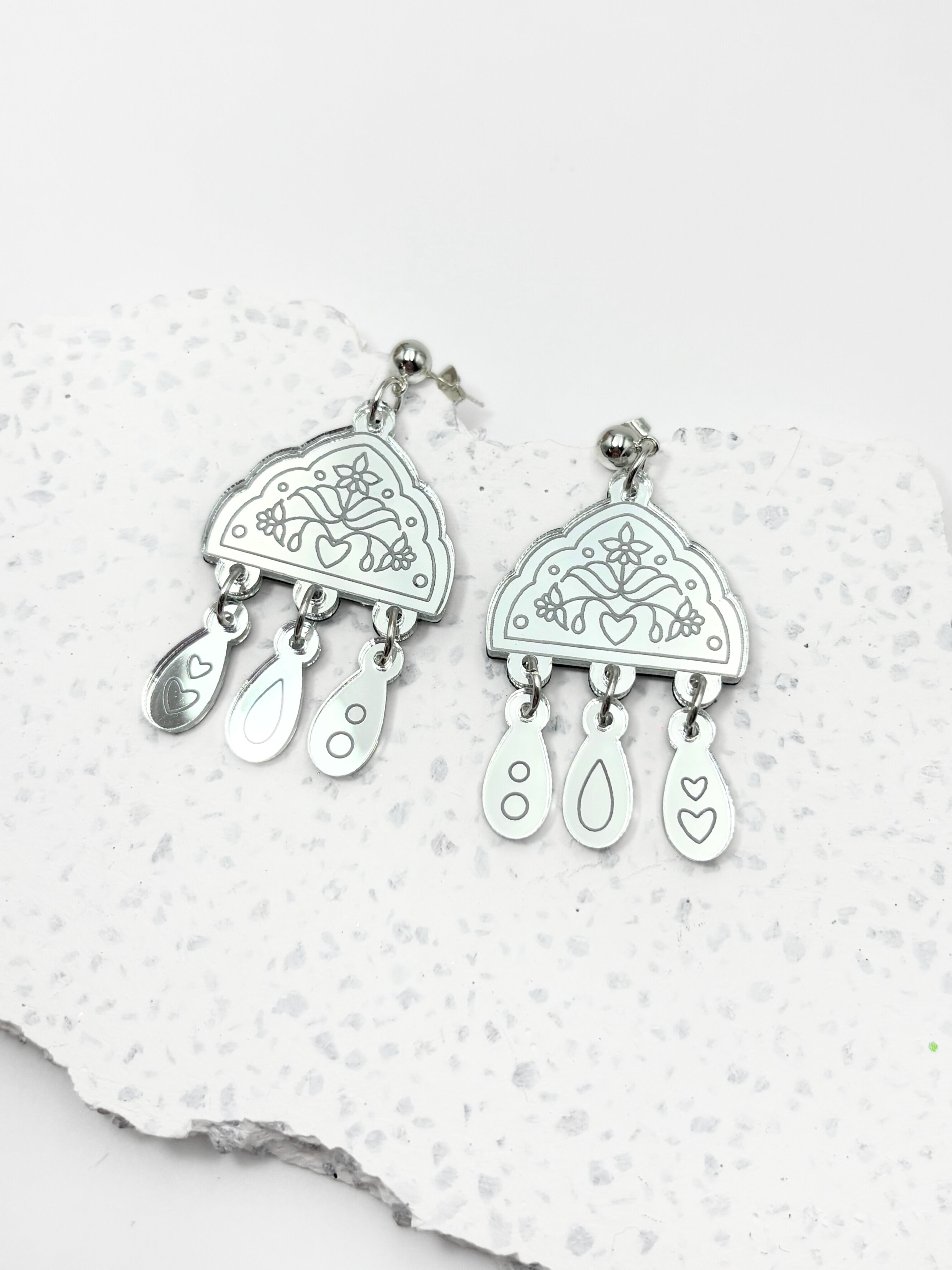 Bloom From Within Affirmation Dangles - Silver Acrylic Earrings | Isla & Marigold