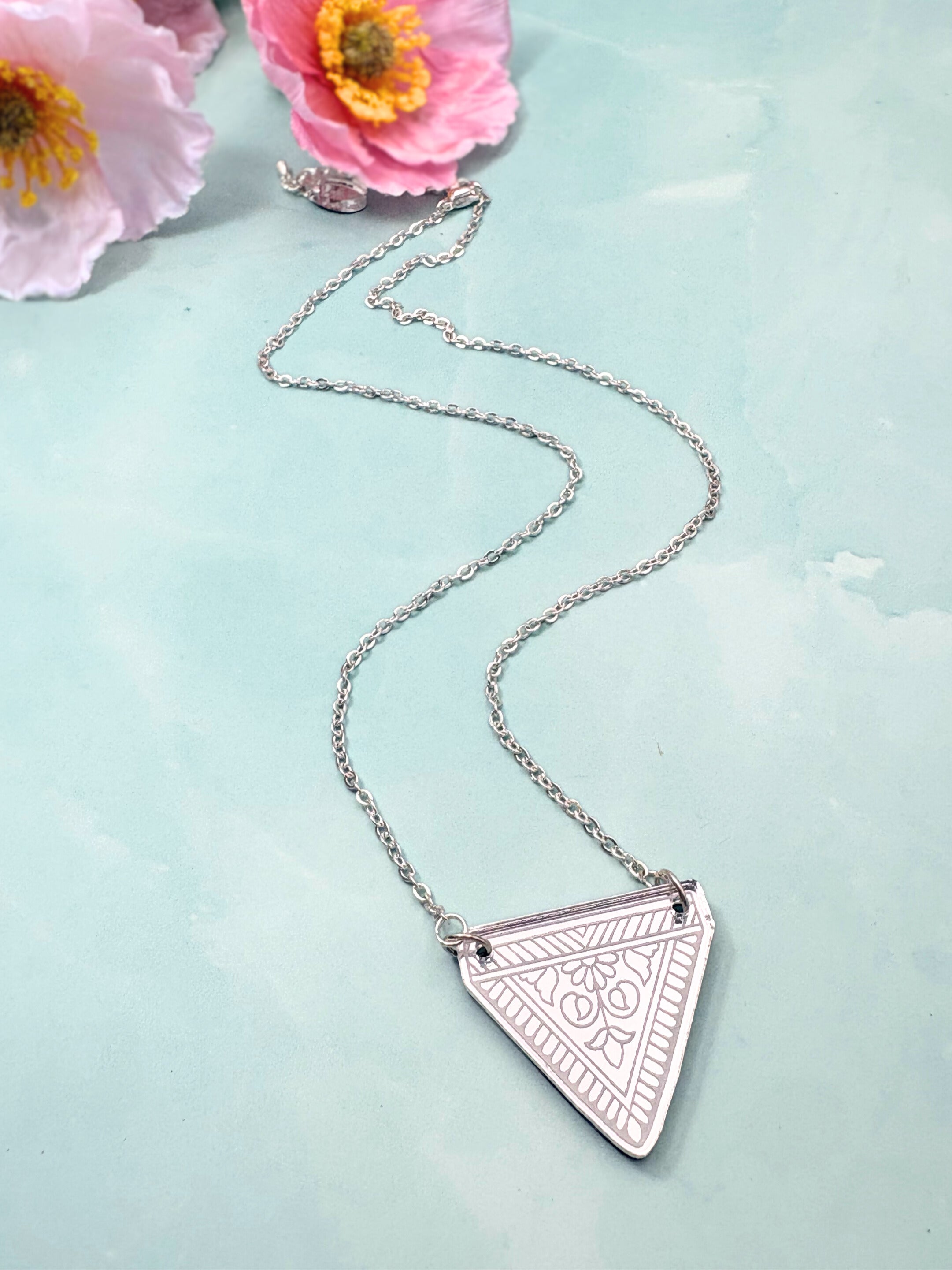 Embrace My Power Affirmation Pendant Necklace – Silver Mirror Acrylic | Isla & Marigold