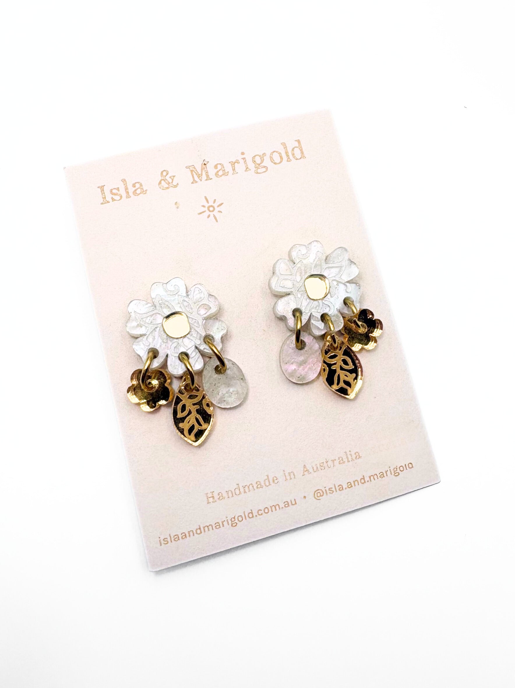 Moonflower Charm Dangles - Ivory and Gold Acrylic Earrings | Isla & Marigold