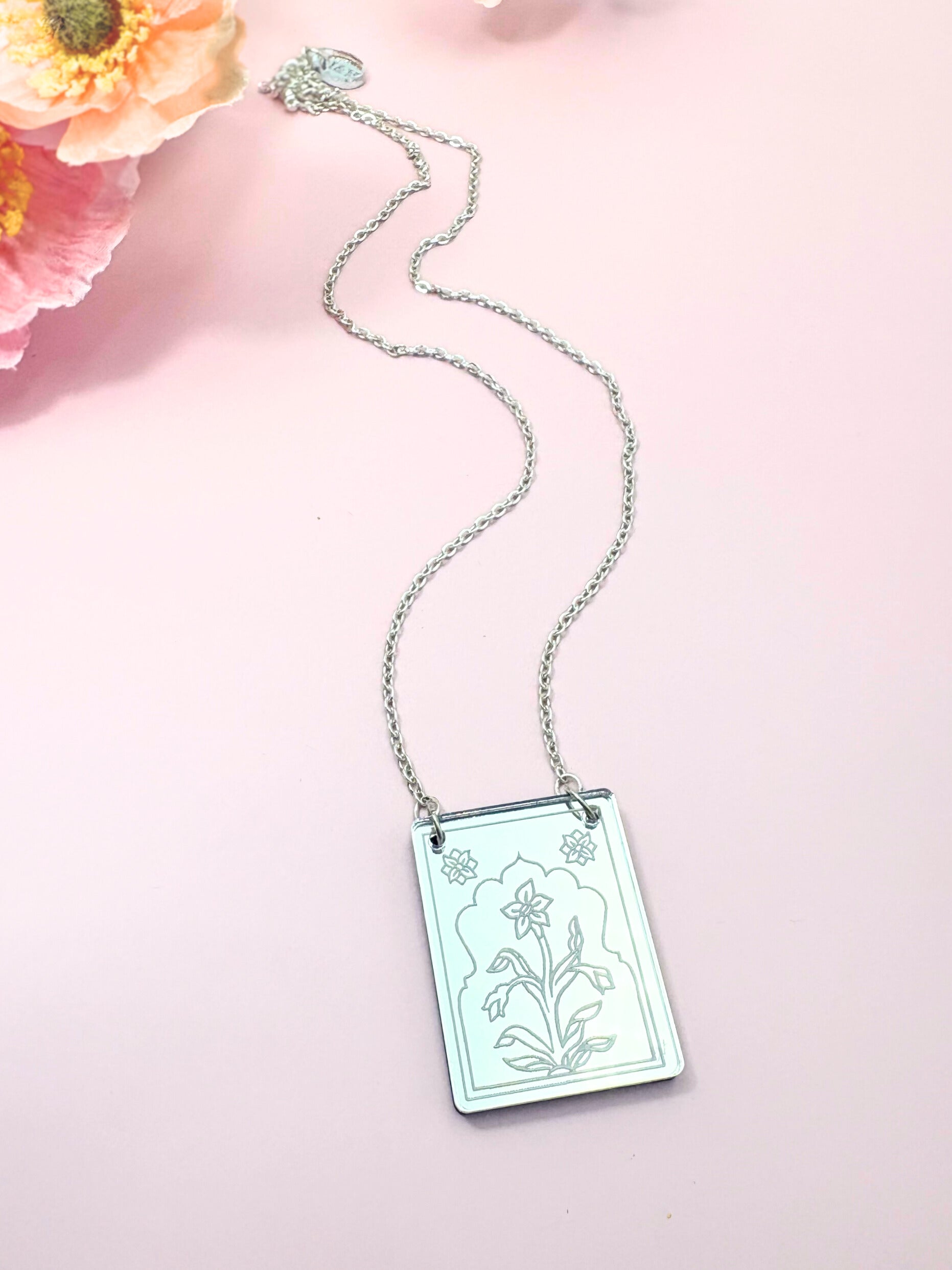 Dream Believe Receive Pendant Necklace – Silver Mirror Acrylic | Isla & Marigold