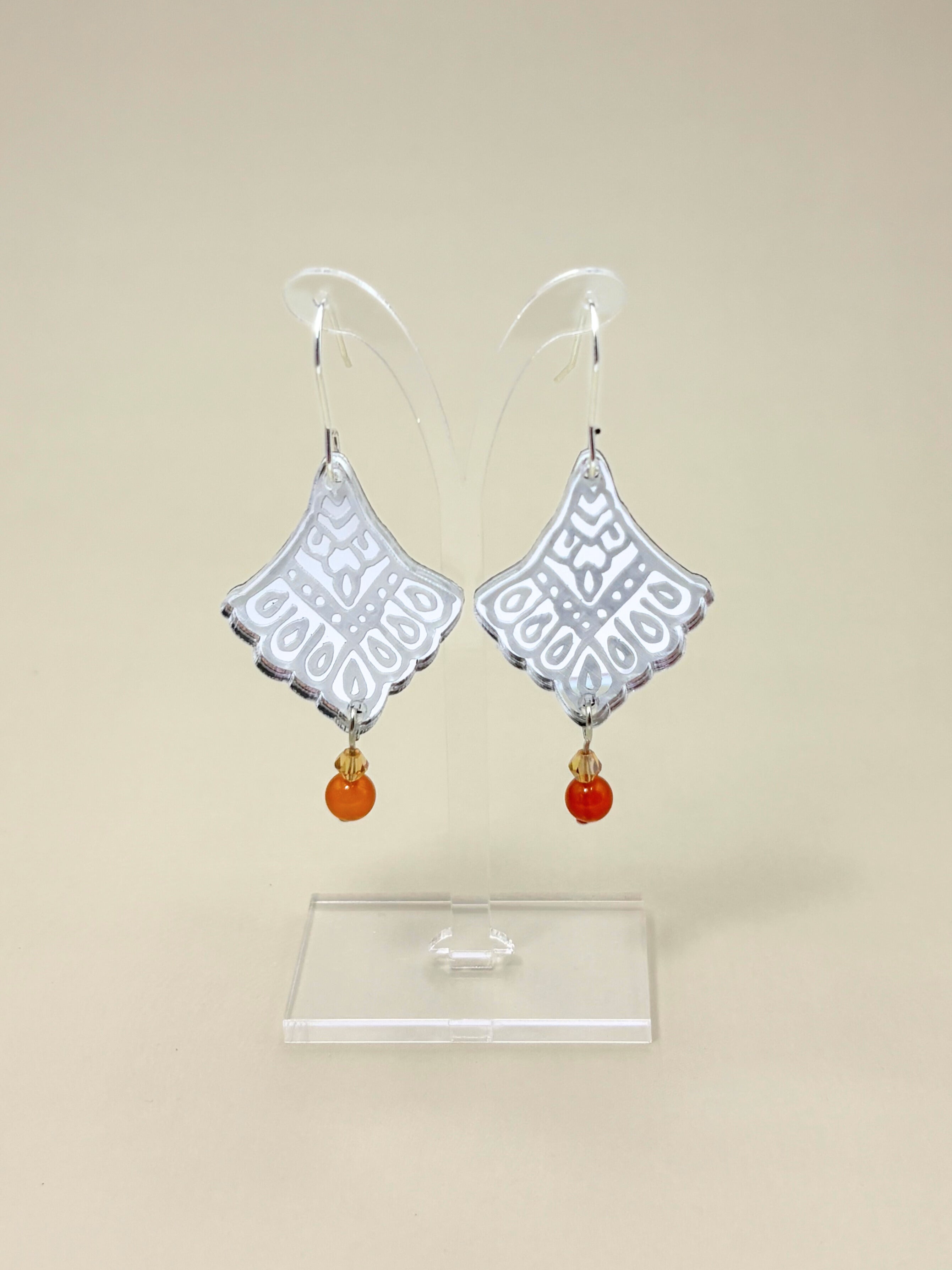 I Manifest With Ease Dangles – Silver Mirror Acrylic Earrings | Carnelian & Amber Glass | Isla & Marigold