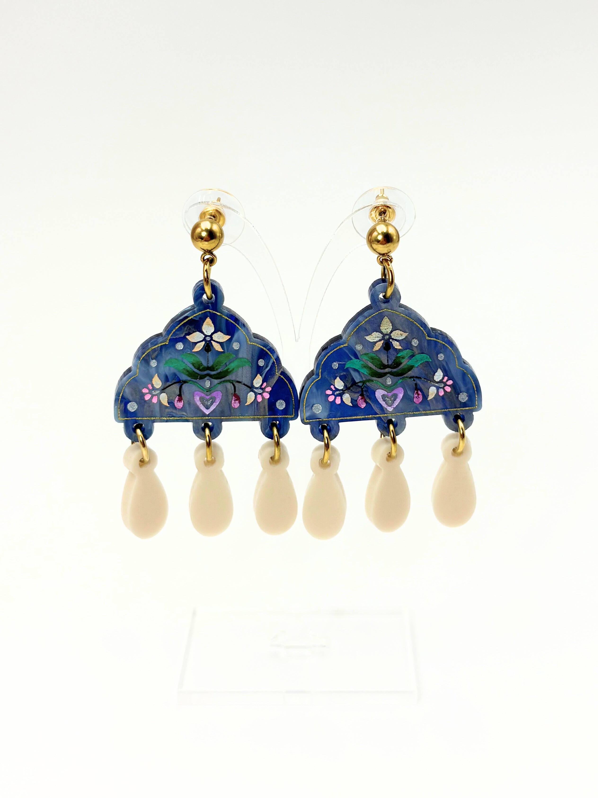 Inner Bloom Dangles - Dusty Blue & Champagne Acrylic Earrings | Isla & Marigold