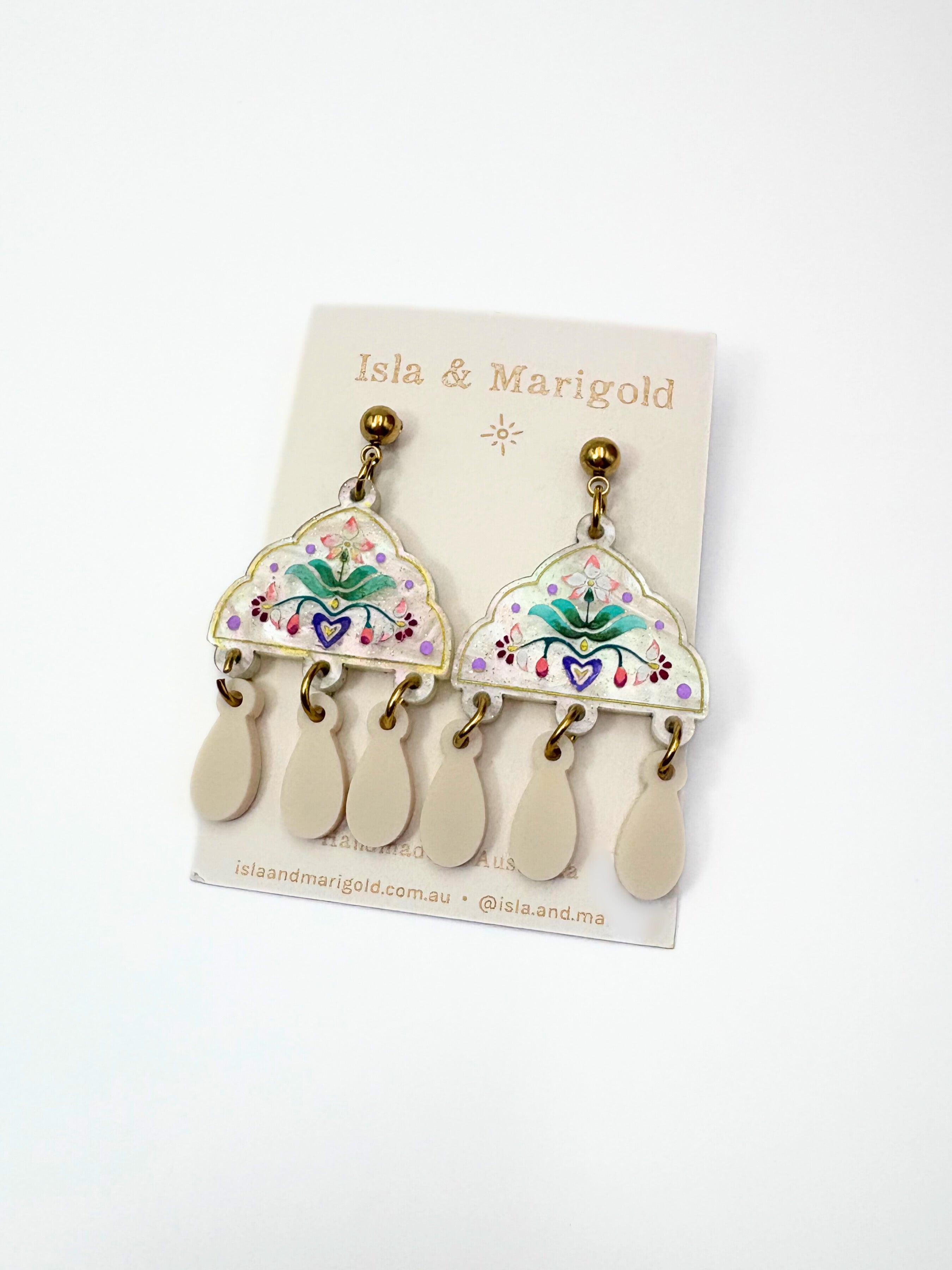 Inner Bloom Dangles - Ivory, Champagne & Gold Acrylic Earrings | Isla & Marigold