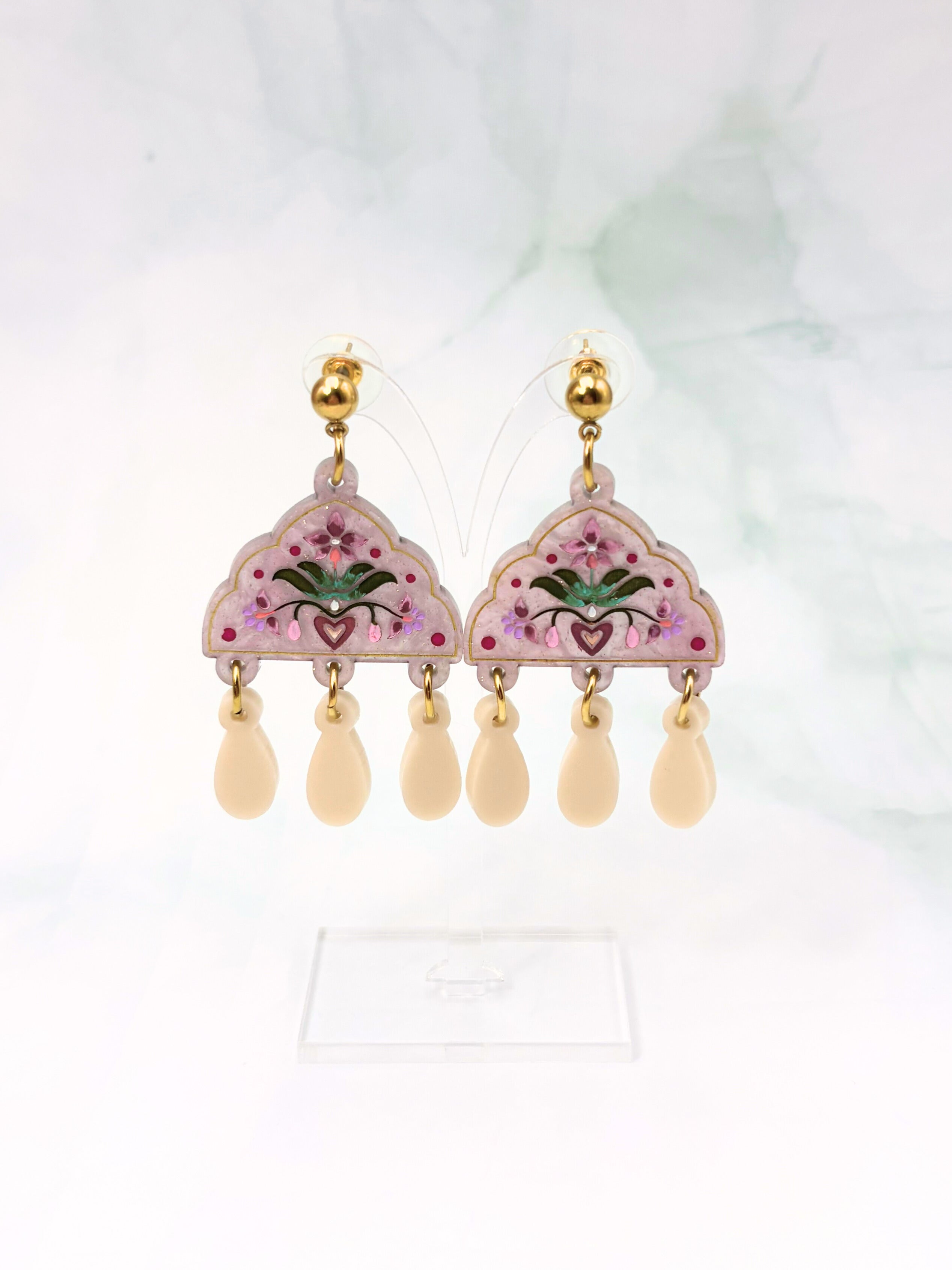 Inner Bloom Dangles - Lilac, Berry & Champagne Acrylic Earrings | Isla & Marigold