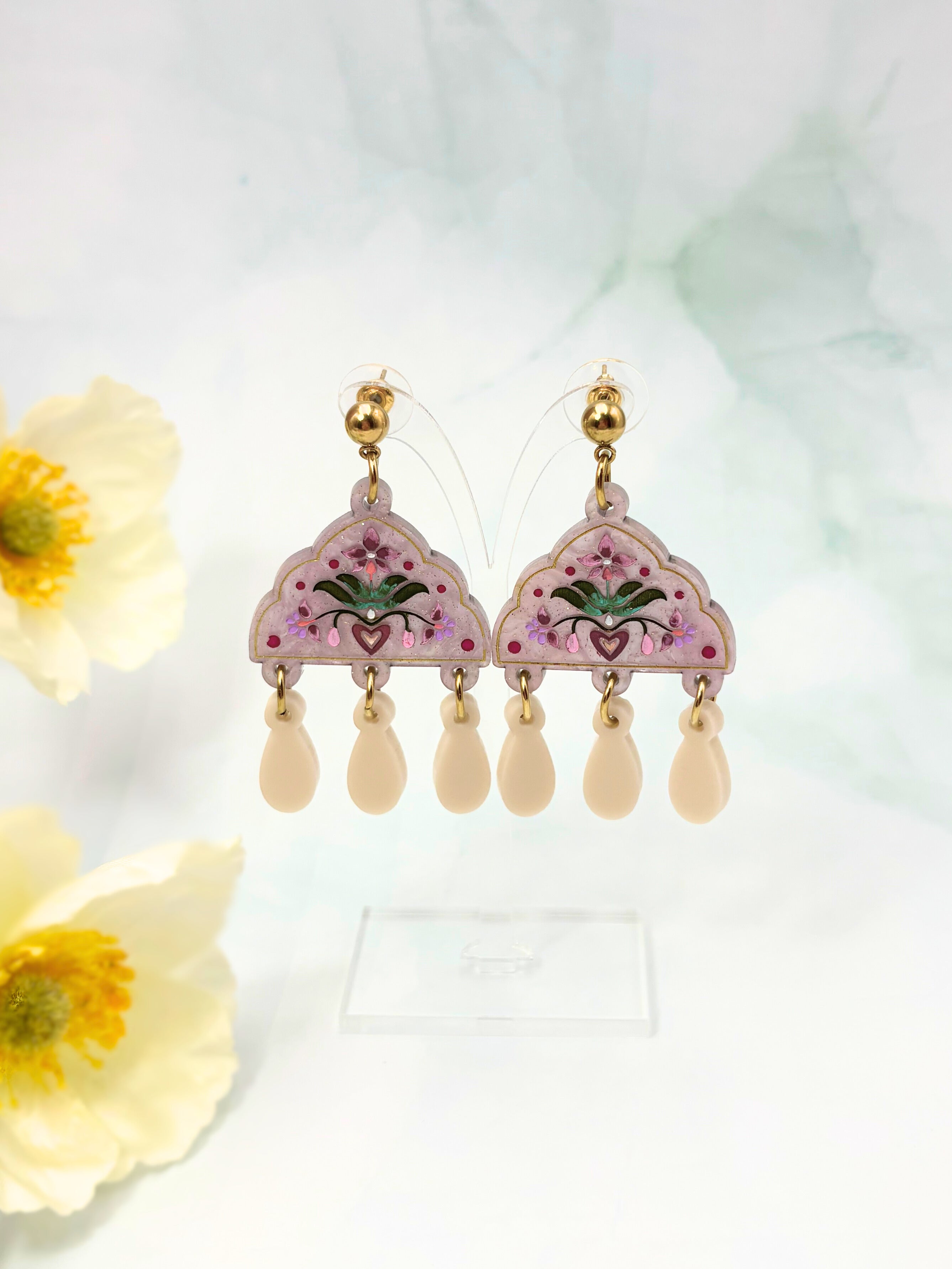 Inner Bloom Dangles - Lilac, Berry & Champagne Acrylic Earrings | Isla & Marigold