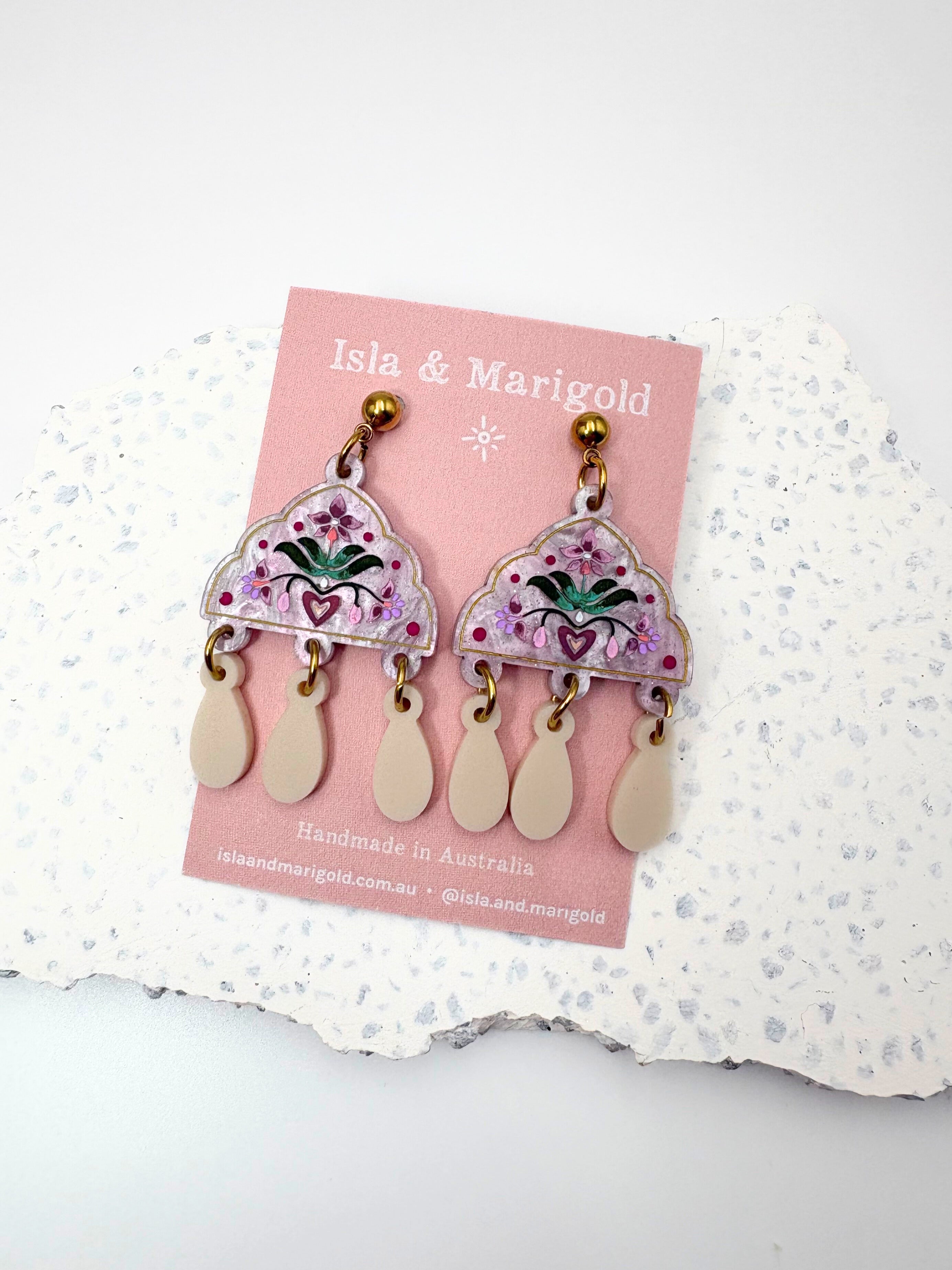 Inner Bloom Dangles - Lilac, Berry & Champagne Acrylic Earrings | Isla & Marigold