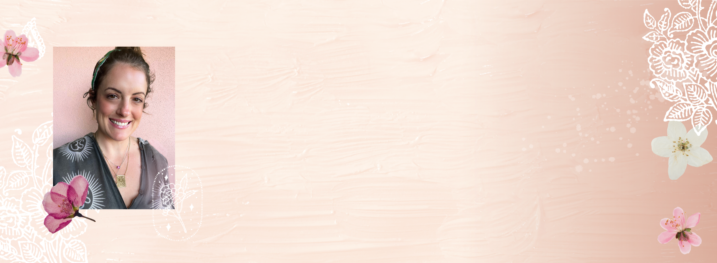 Woman's portrait with floral elements on a light pink background