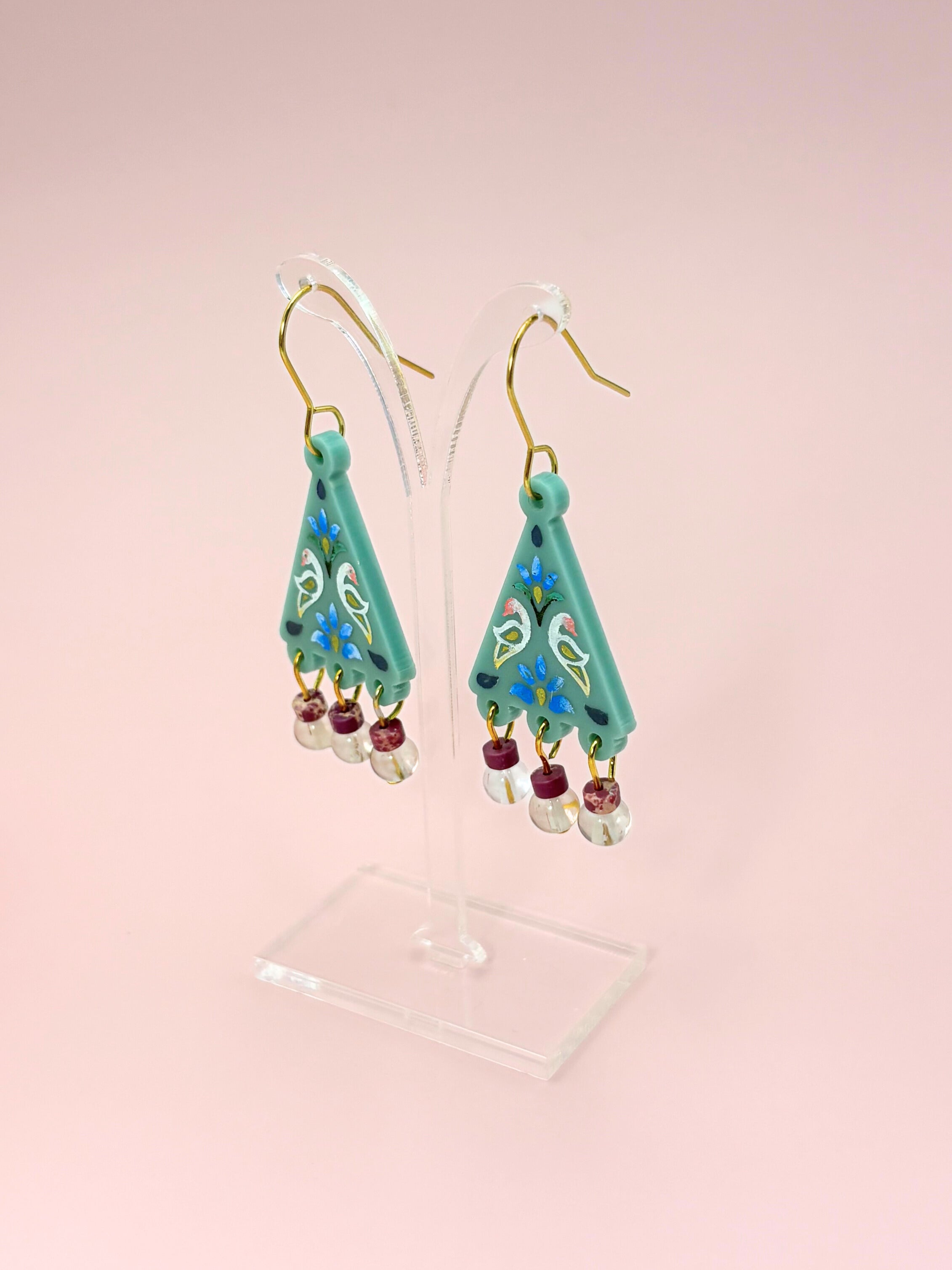 Kindred Spirit Dangles - Sea Green Gold Plum Acrylic Earrings | Isla & Marigold