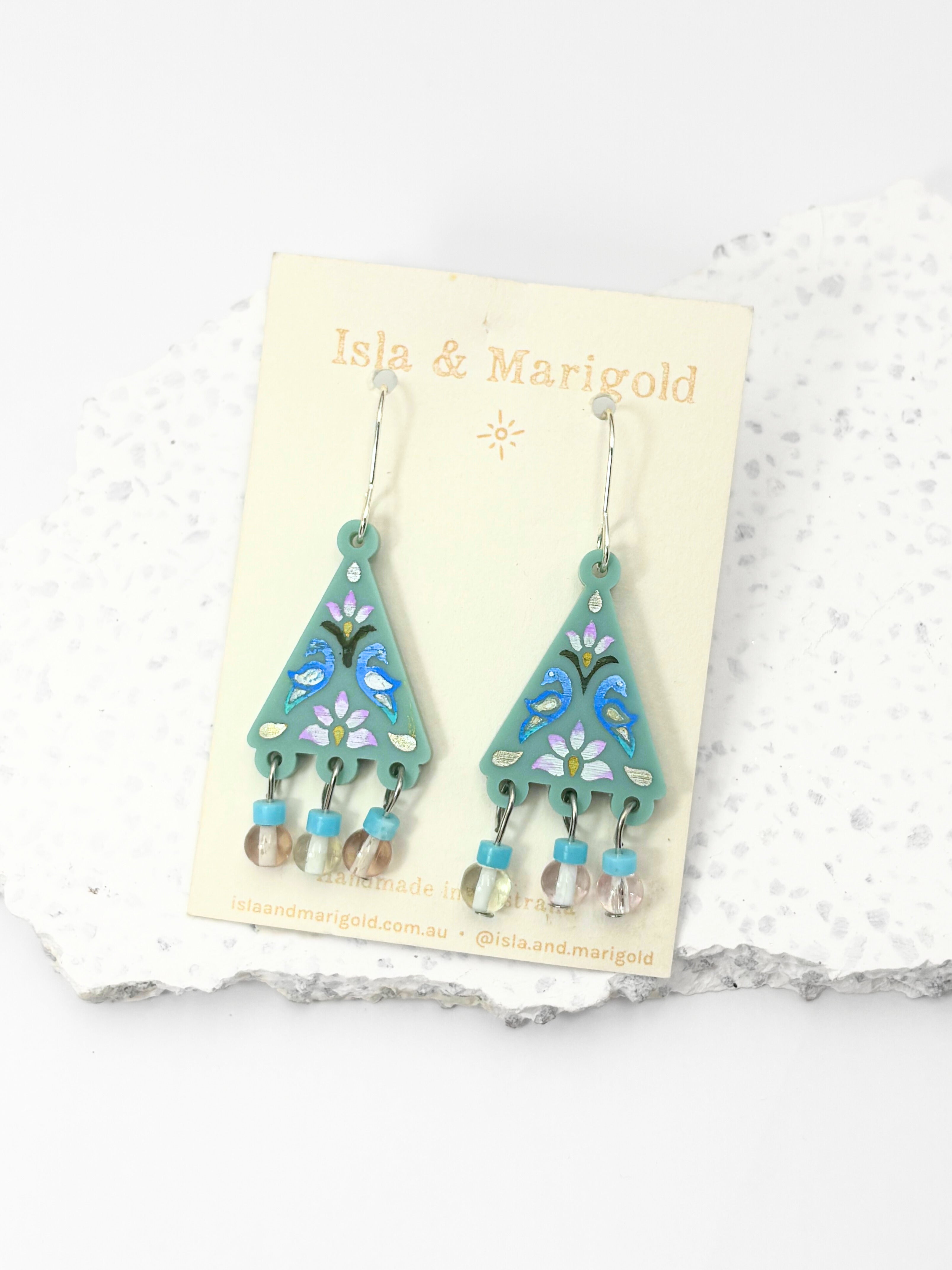 Kindred Spirit Dangles - Sea Green Silver Blue Acrylic Earrings | Isla & Marigold