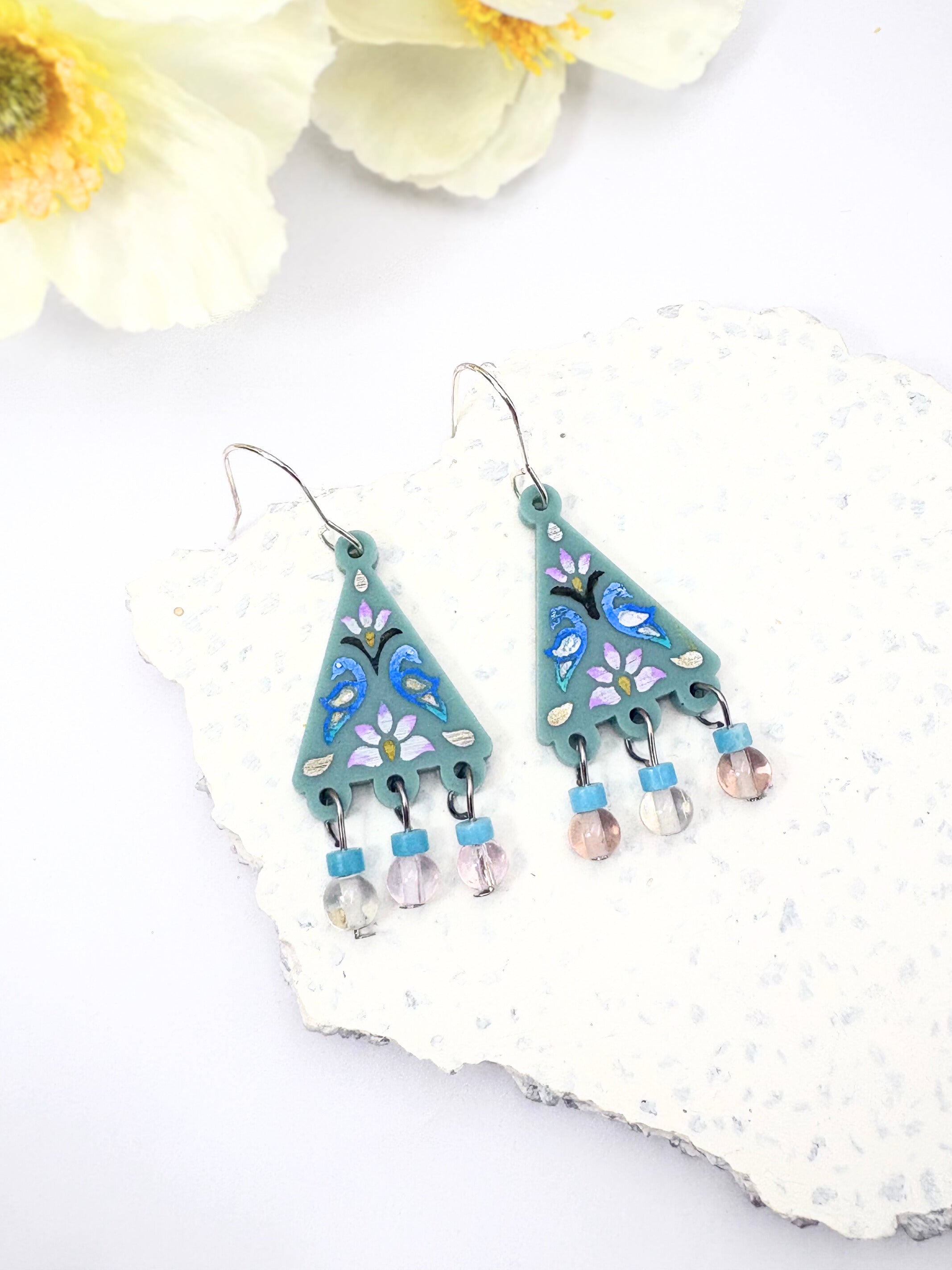 Kindred Spirit Dangles - Sea Green Silver Blue Acrylic Earrings | Isla & Marigold