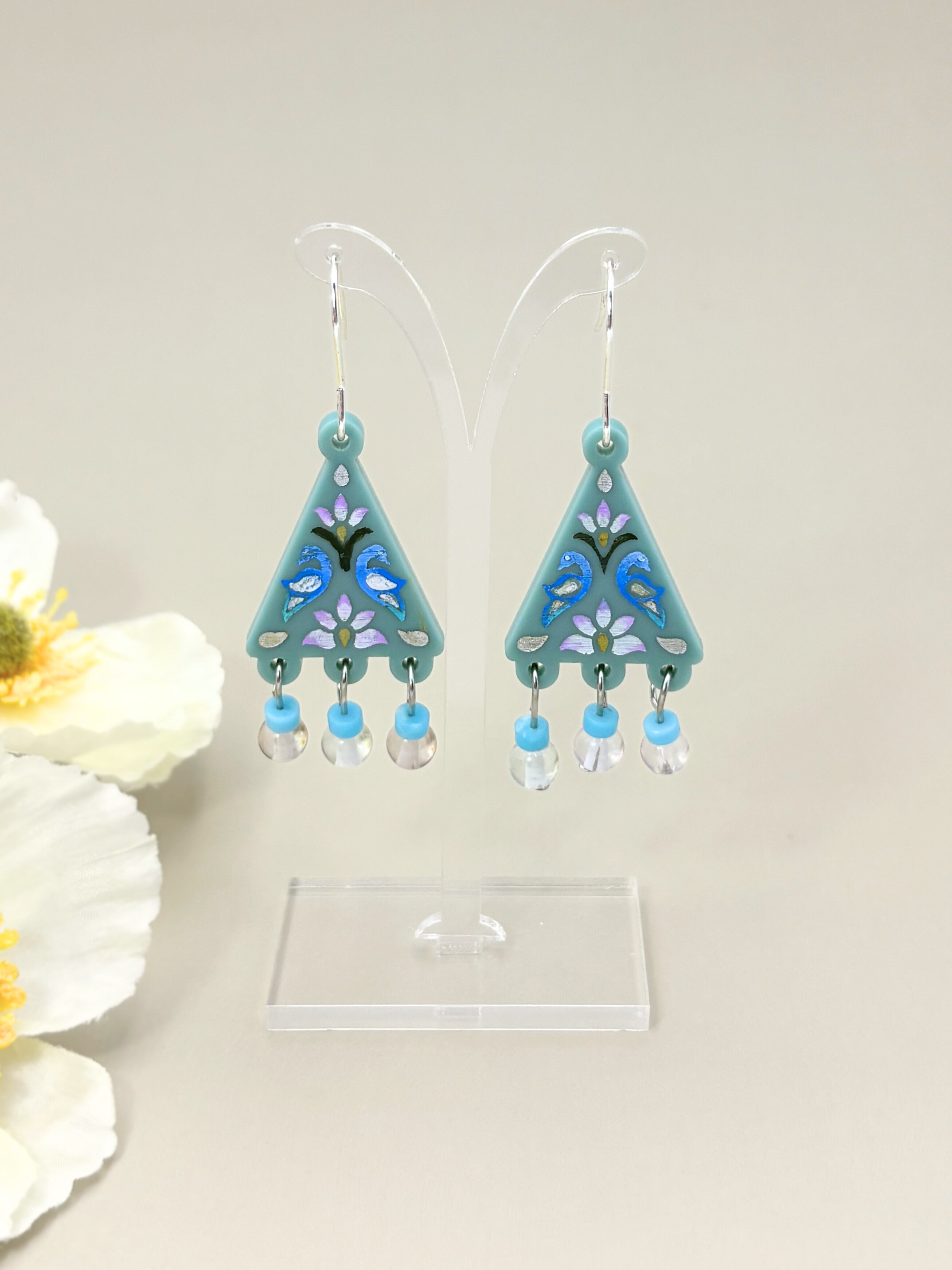 Kindred Spirit Dangles - Sea Green Silver Blue Acrylic Earrings | Isla & Marigold