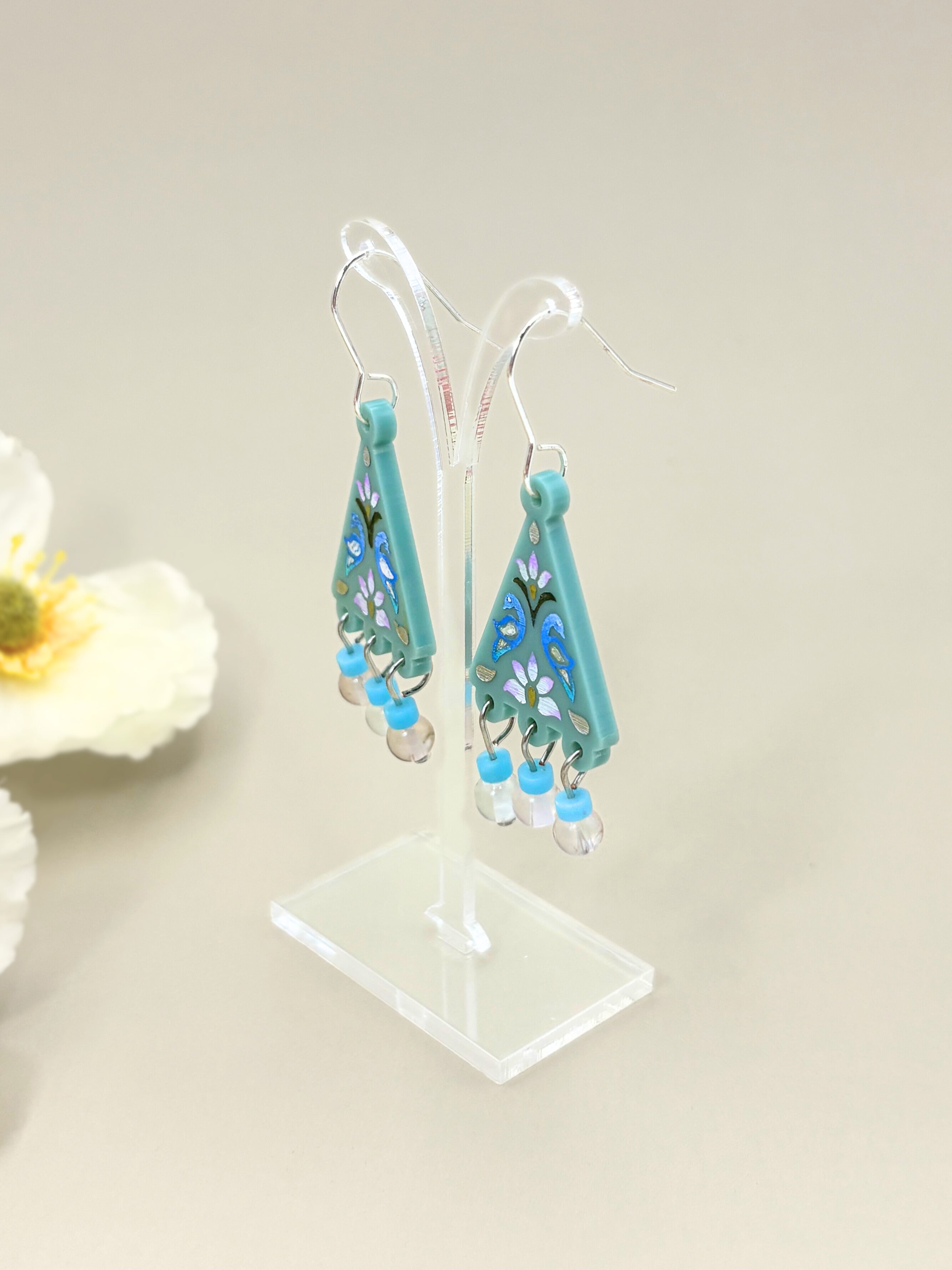 Kindred Spirit Dangles - Sea Green Silver Blue Acrylic Earrings | Isla & Marigold