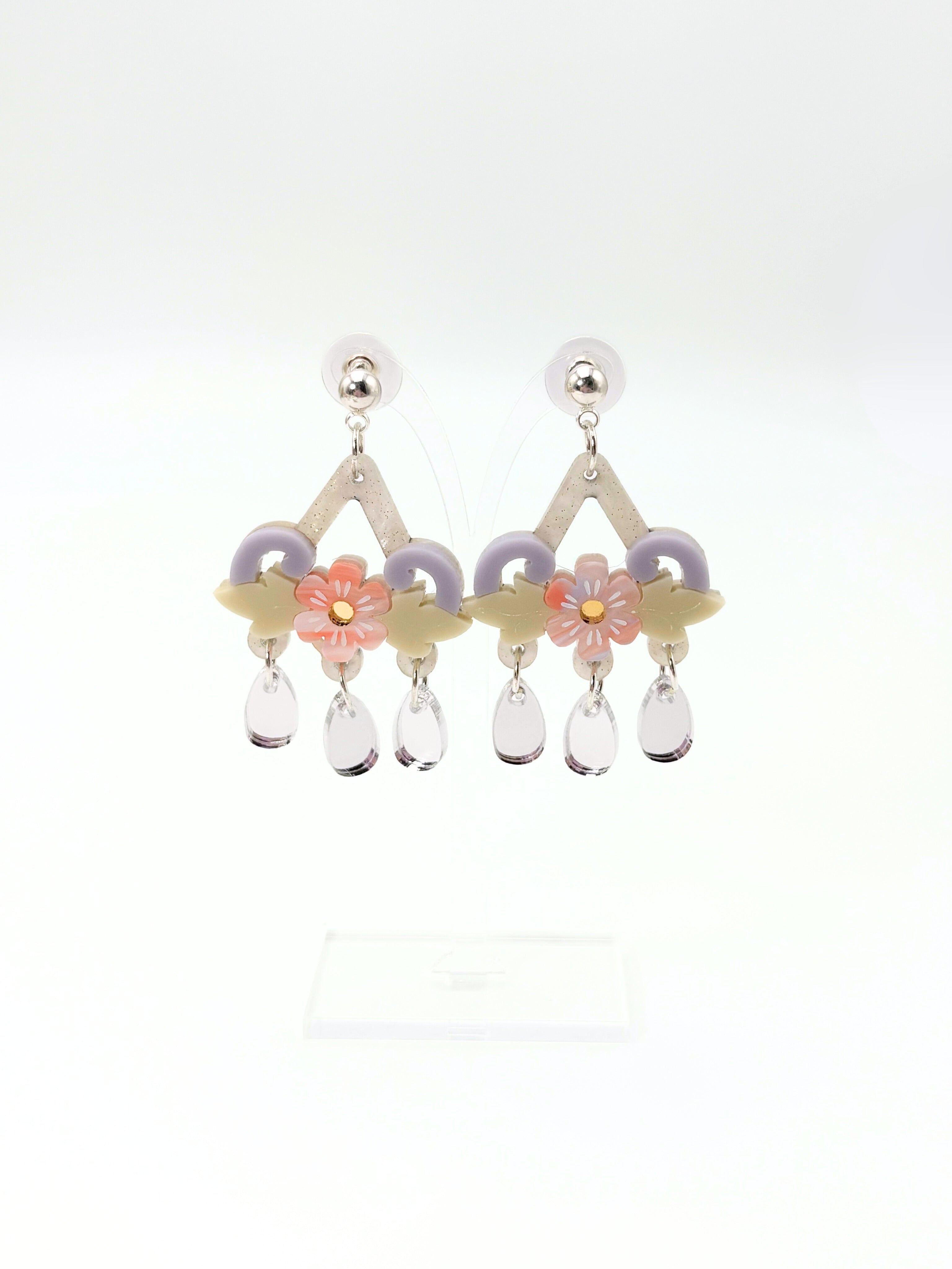 Soulflower Cascade - Lilac, Peach & Silver Acrylic Earrings | Isla & Marigold