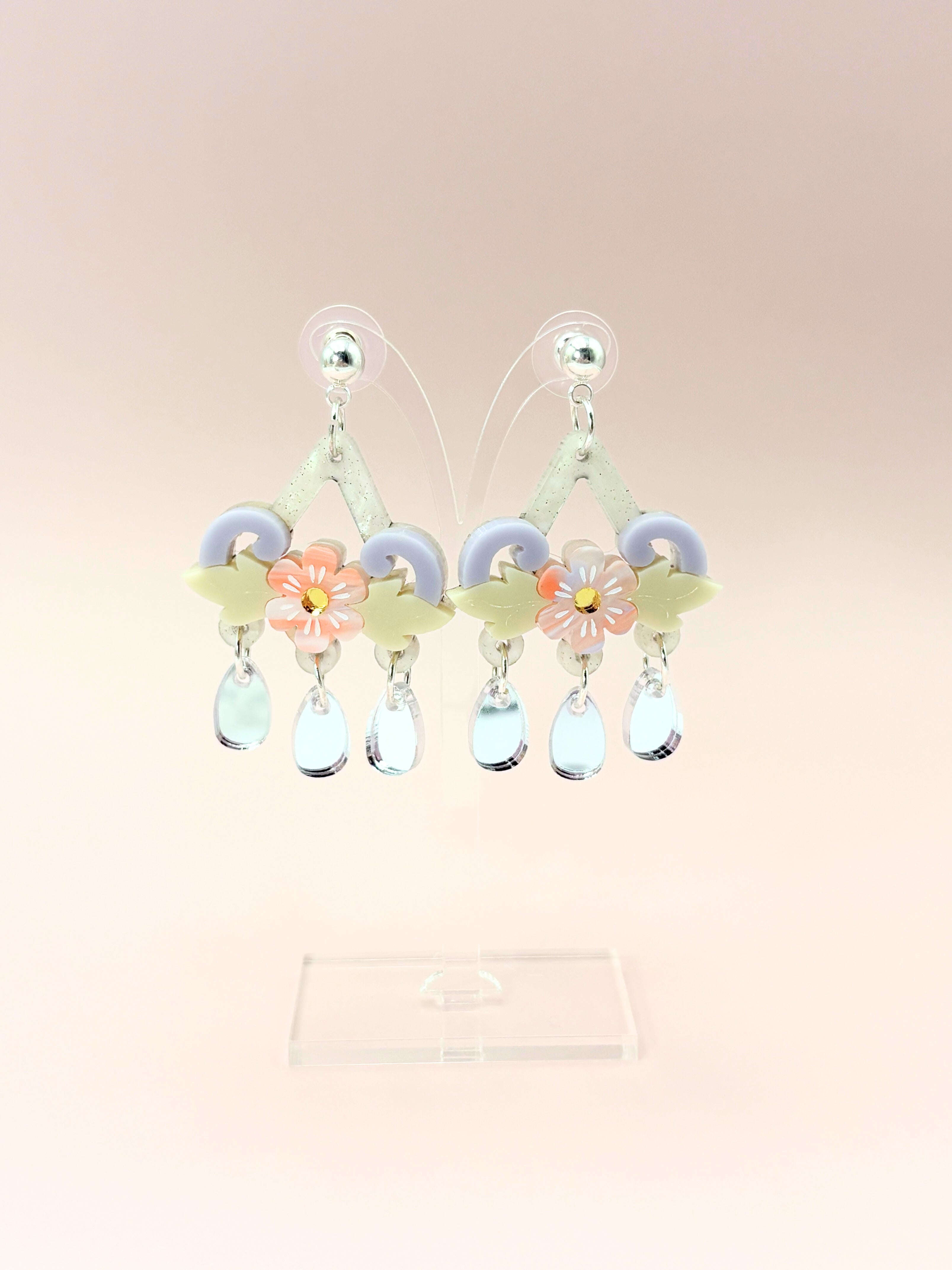 Soulflower Cascade - Lilac, Peach & Silver Acrylic Earrings | Isla & Marigold