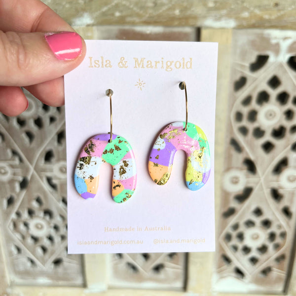 Polymer Clay Neon Rainbow Hoop Earrings