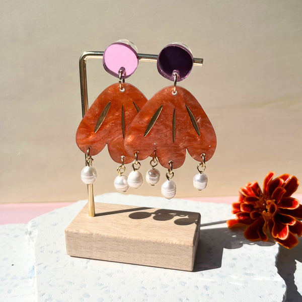 Mirror Bloom Earrings- Tangerine