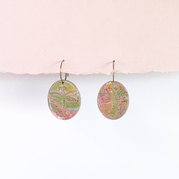 Handmade Earrings- Pink Green Dragonfly