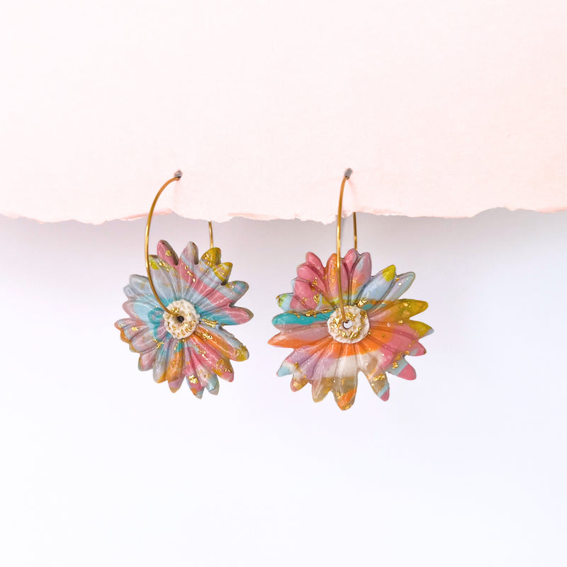 Handmade Earrings- Rainbow Flower Hoop
