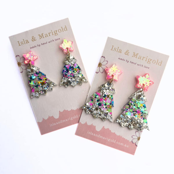 Glitter Rainbow Christmas Tree Earrings