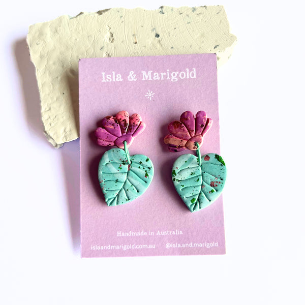 Polymer Clay Earrings- Flower Leaf