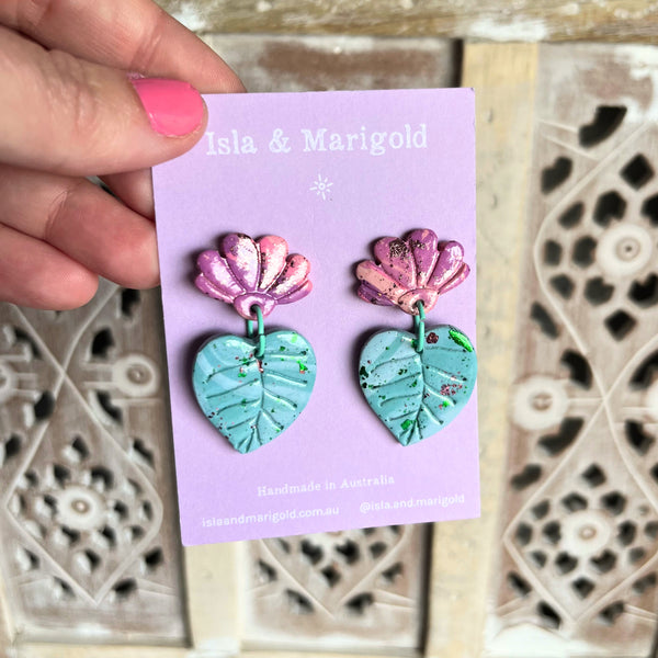 Polymer Clay Earrings- Flower Leaf