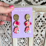 Polymer Clay Earrings- Statement Pink Gold