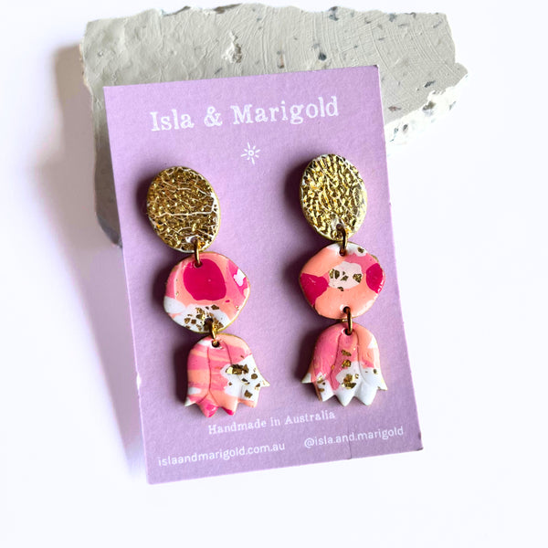 Polymer Clay Earrings- Statement Pink Gold