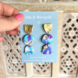 Polymer Clay Earrings- Statement Blue Gold