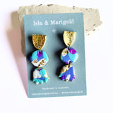 Polymer Clay Earrings- Statement Blue Gold