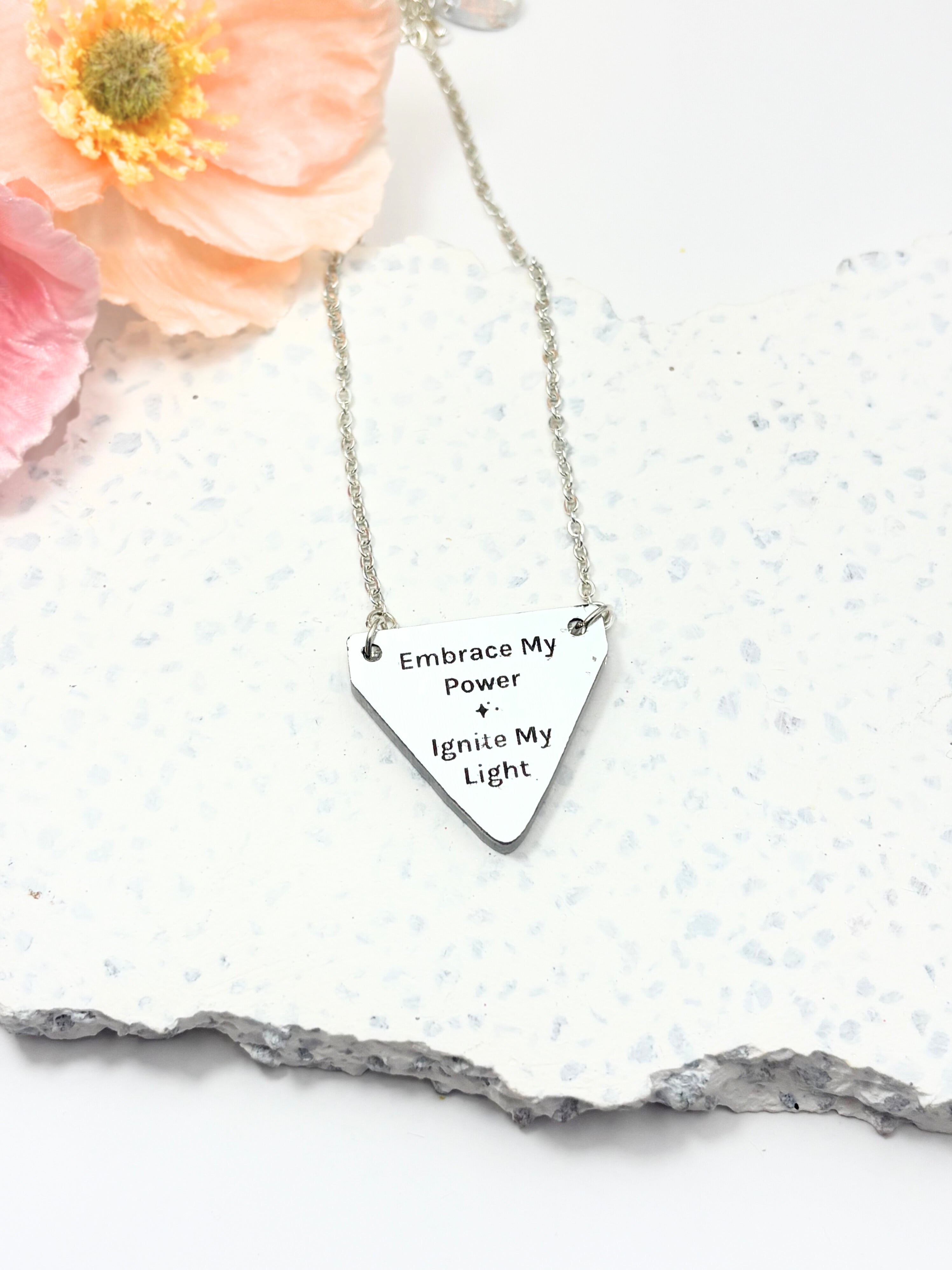 Embrace My Power Affirmation Pendant Necklace – Silver Mirror Acrylic | Isla & Marigold