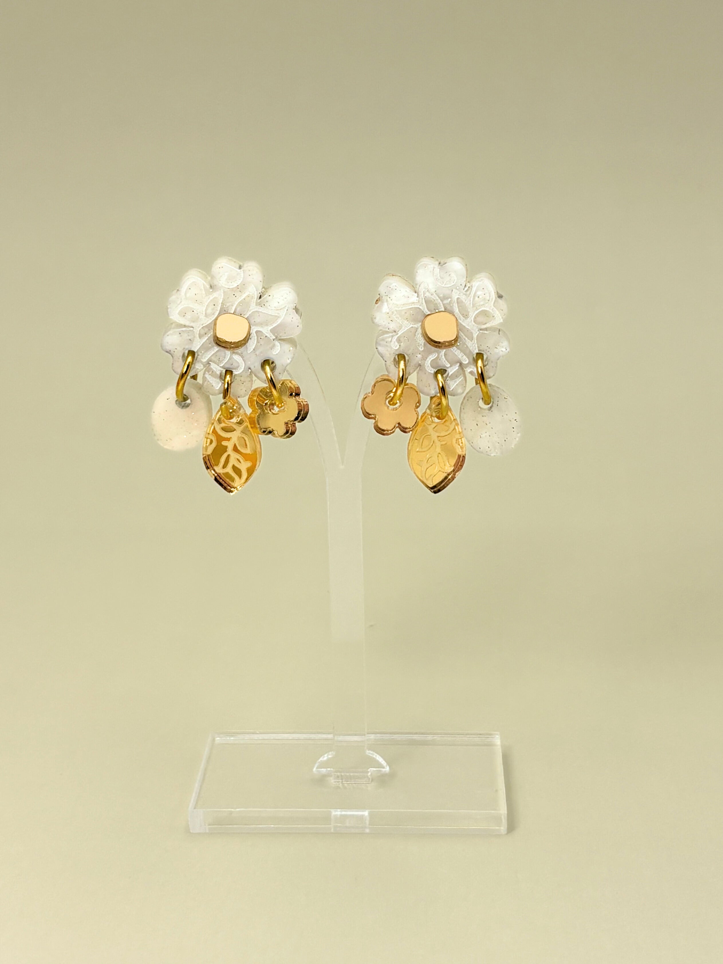 Moonflower Charm Dangles - Ivory and Gold Acrylic Earrings | Isla & Marigold