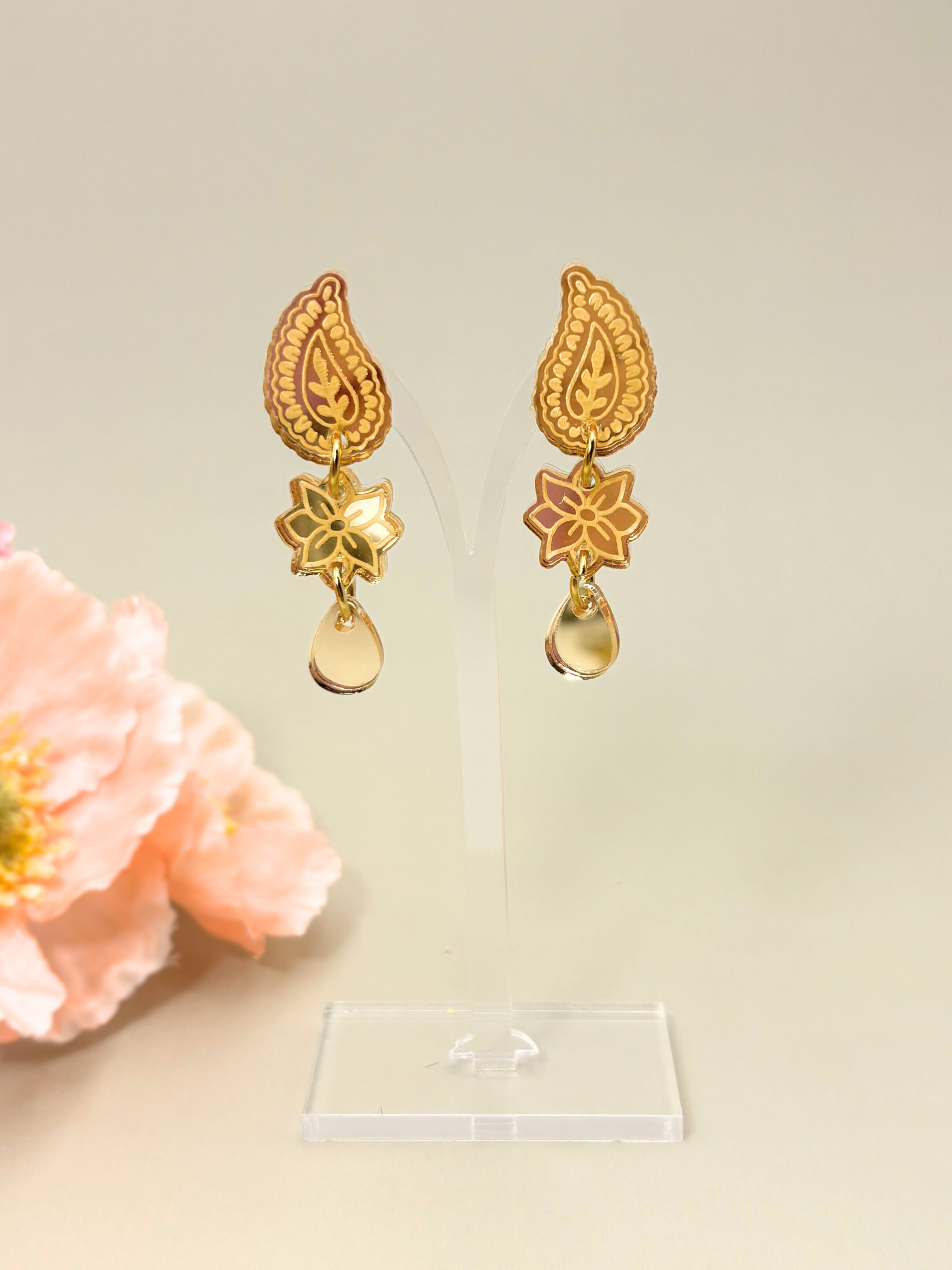 Marigold Paisley Drops - Gold Mirror Acrylic Earrings | Isla & Marigold