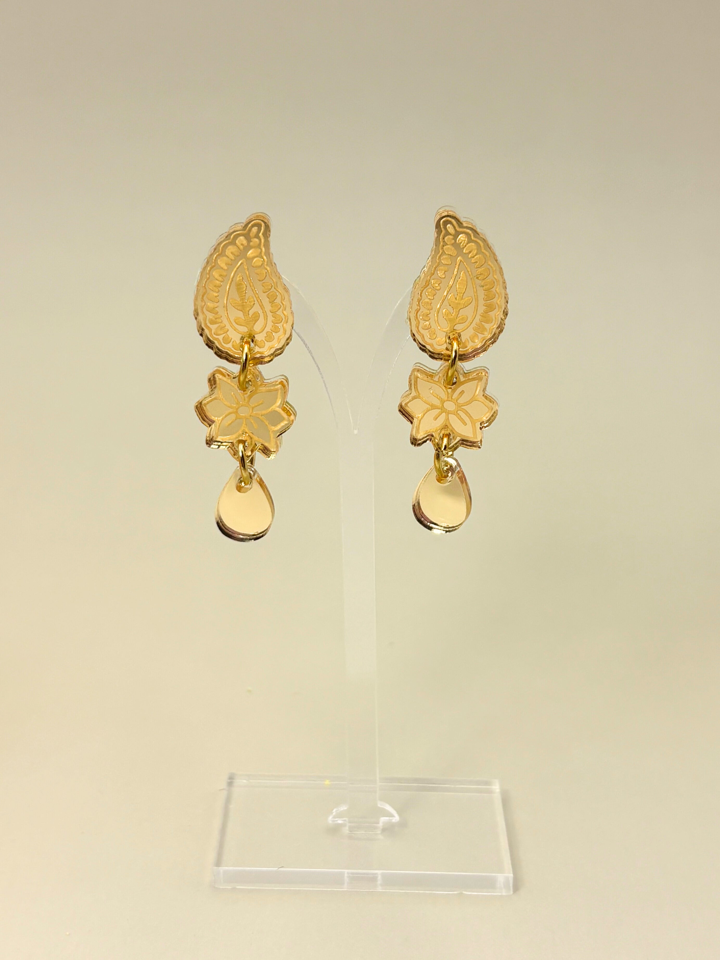 Marigold Paisley Drops - Gold Mirror Acrylic Earrings | Isla & Marigold