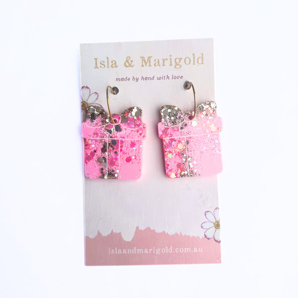 Pink Gold Sparkle Christmas Gift Earrings- Two Sizes