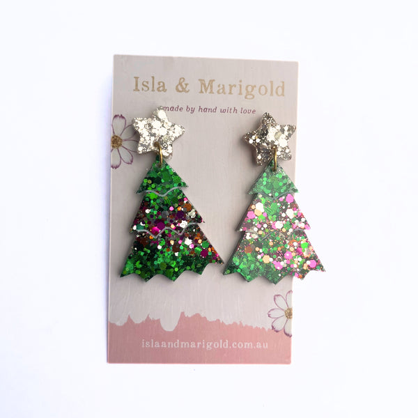 Handmade Earrings- Christmas Tree Pink Warm Tones
