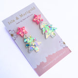 Neon Christmas Tree Earrings Pink Star