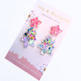 Neon Christmas Tree Earrings Pink Star