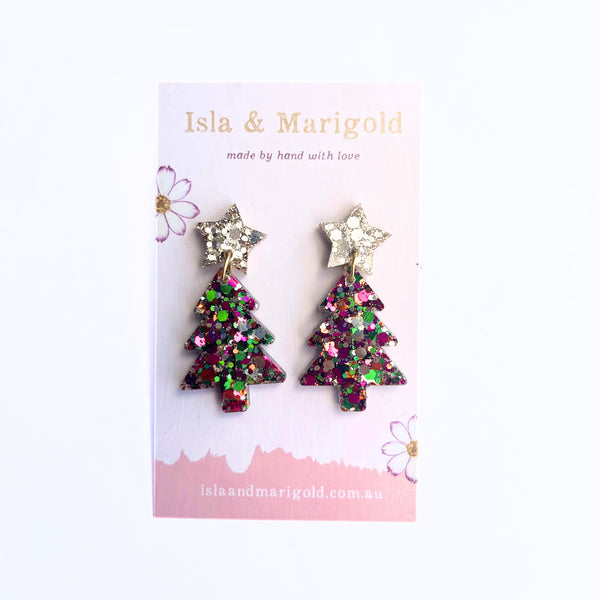 Sparkle Glitter Christmas Tree Earrings