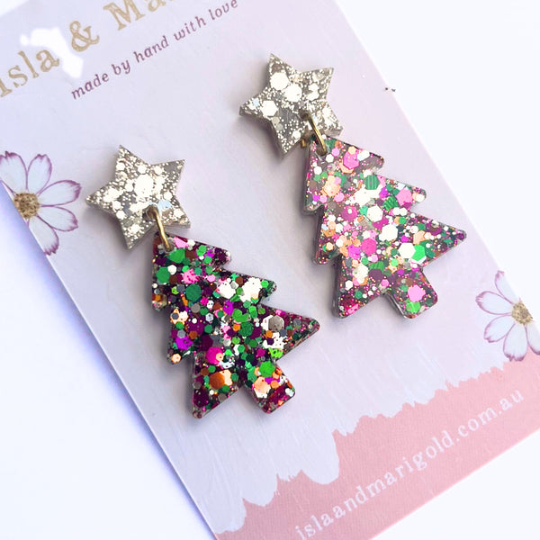 Sparkle Glitter Christmas Tree Earrings