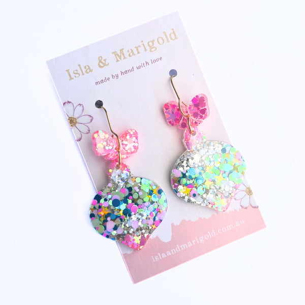 Christmas Bauble Earrings Neon Pink - Large