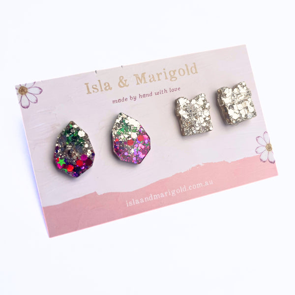 Christmas Stud Set Gold Gift Gemstone