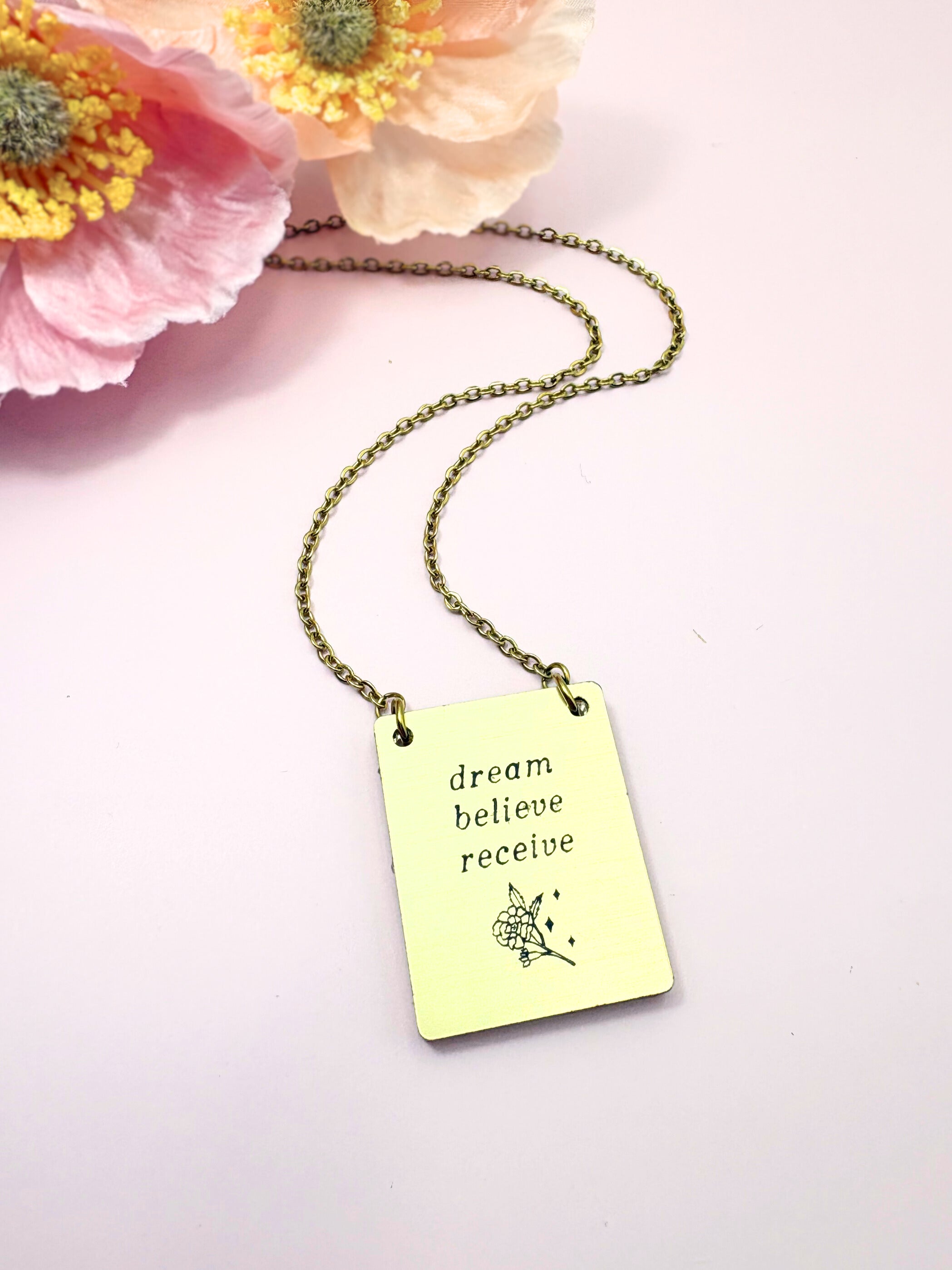 Dream Believe Receive Pendant Affirmation Necklace – Gold Mirror Acrylic | Isla & Marigold