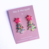 Neon Christmas Tree Earrings Pink Star