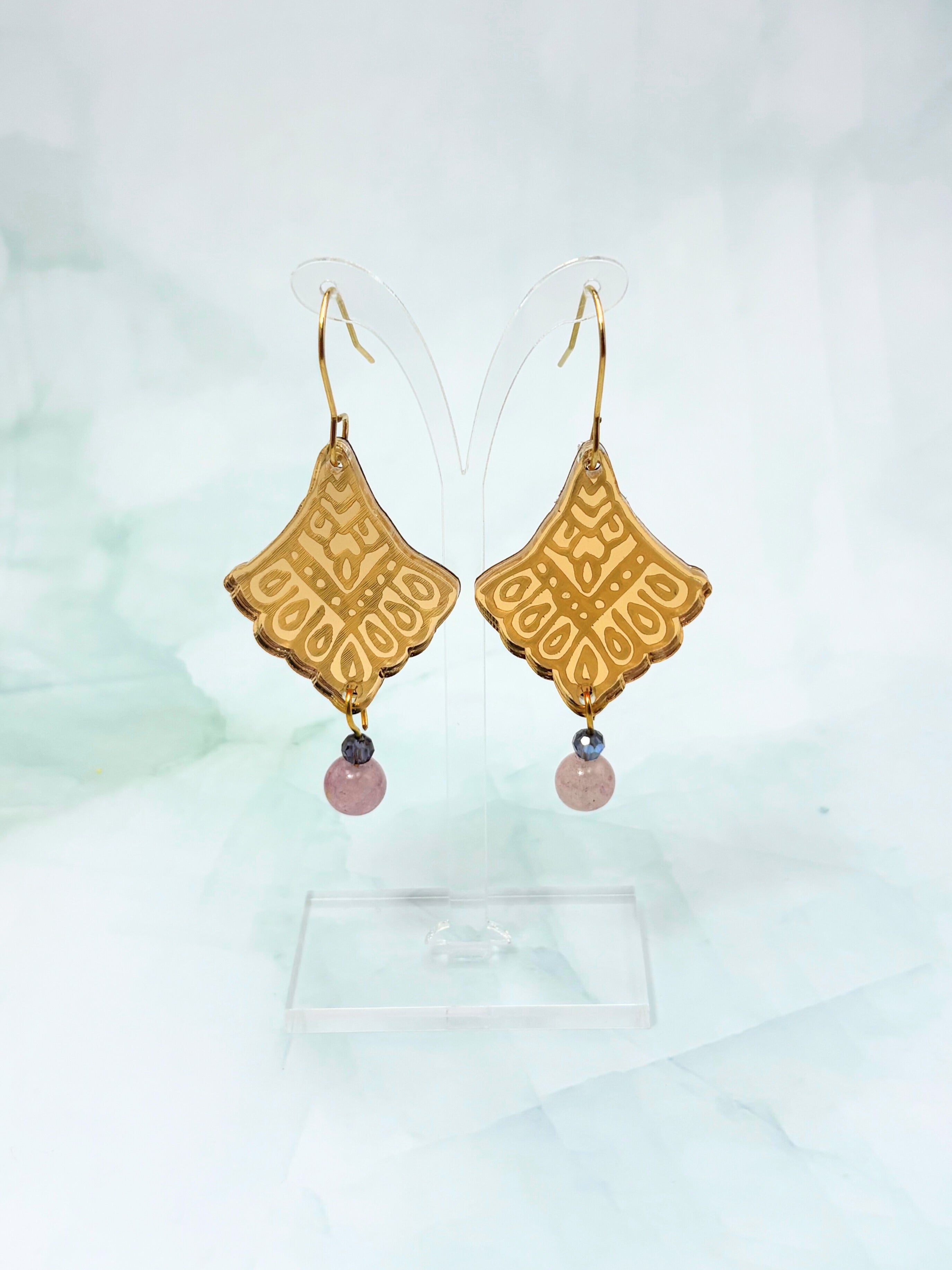 I Manifest With Ease Dangles – Gold Mirror Acrylic Earrings | Indigo & Plum Glass | Isla & Marigold
