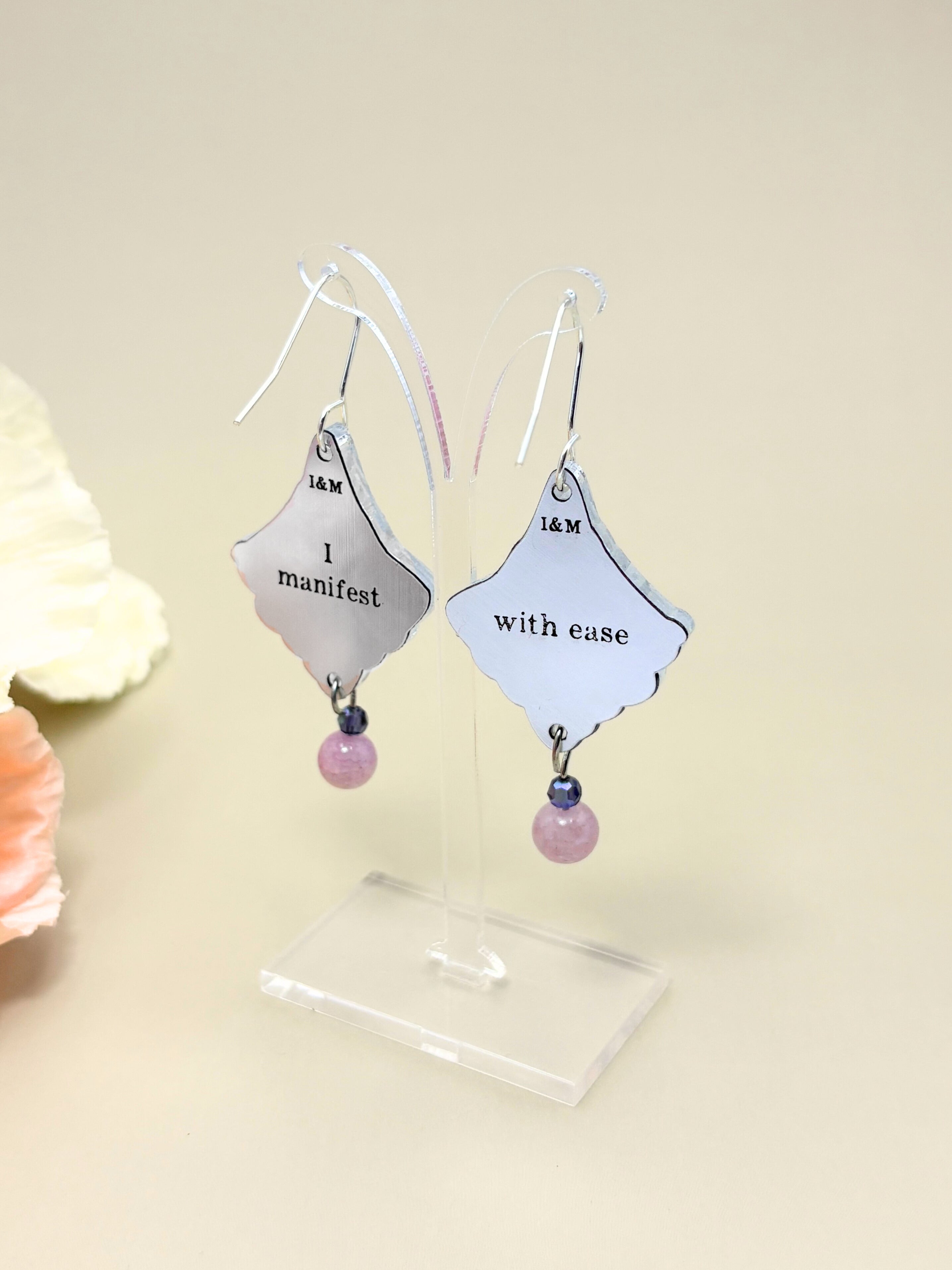I Manifest With Ease Dangles – Silver Mirror Acrylic Earrings | Indigo & Plum Glass | Isla & Marigold