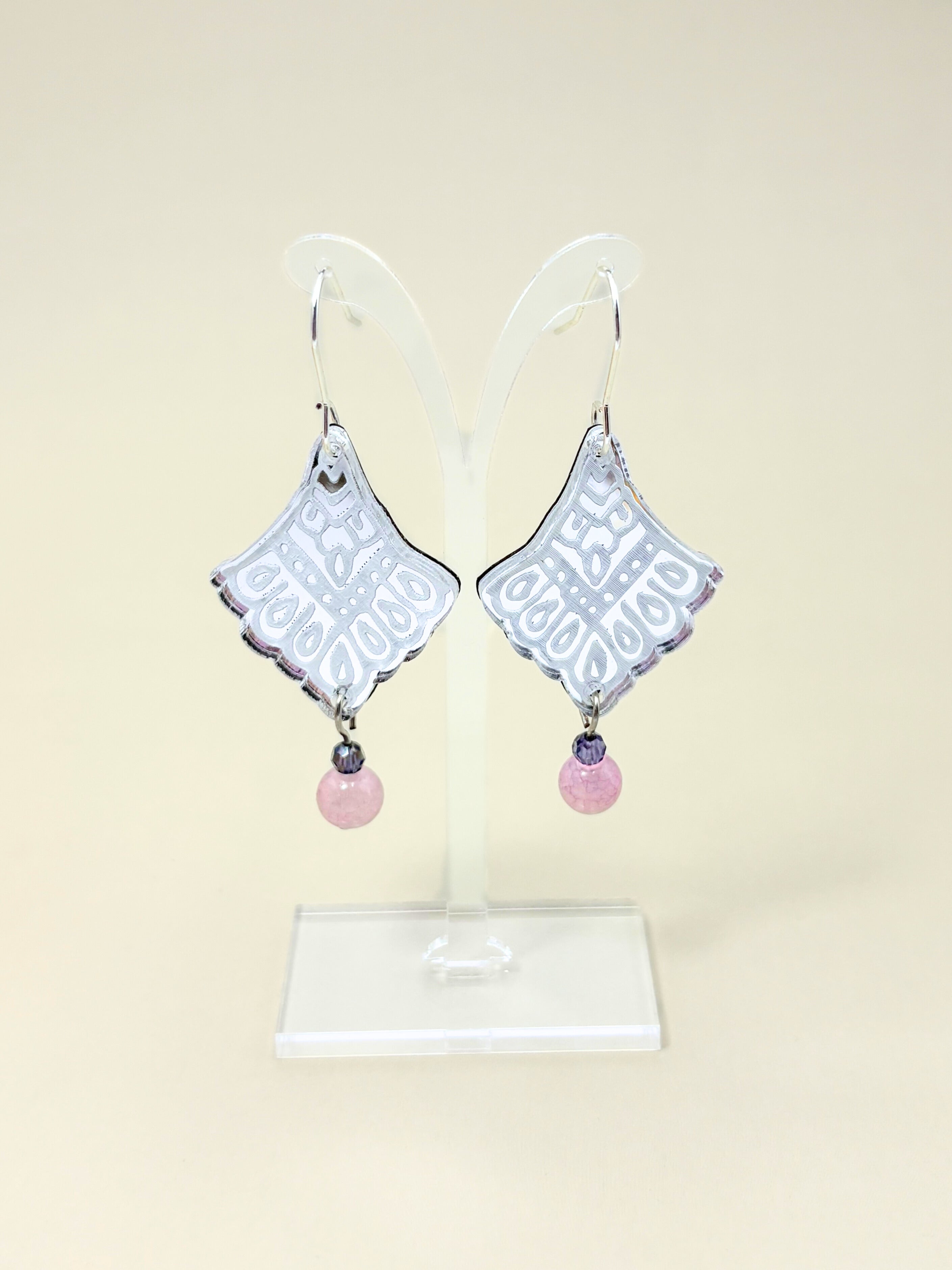 I Manifest With Ease Affirmation Dangles – Silver Mirror Acrylic Earrings | Indigo & Plum Glass | Isla & Marigold