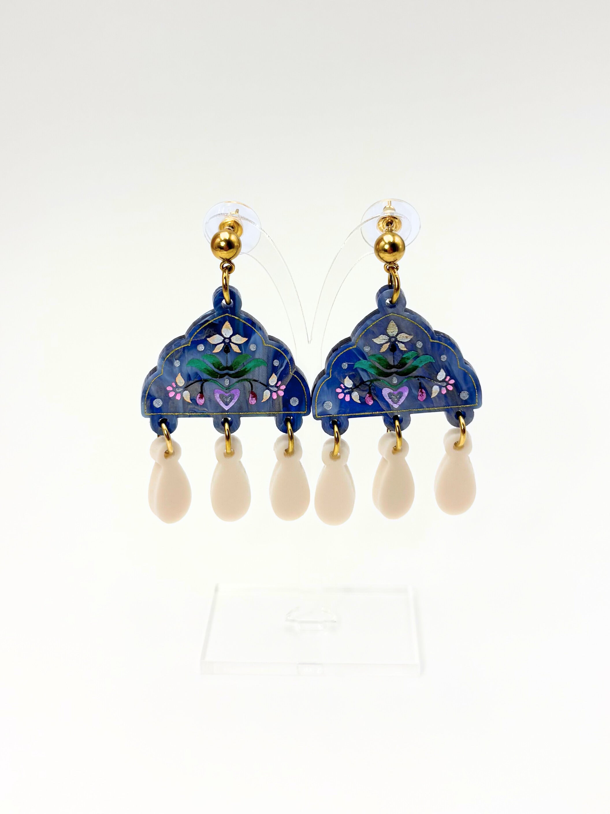 Inner Bloom Dangles - Dusty Blue & Champagne Acrylic Earrings | Isla & Marigold