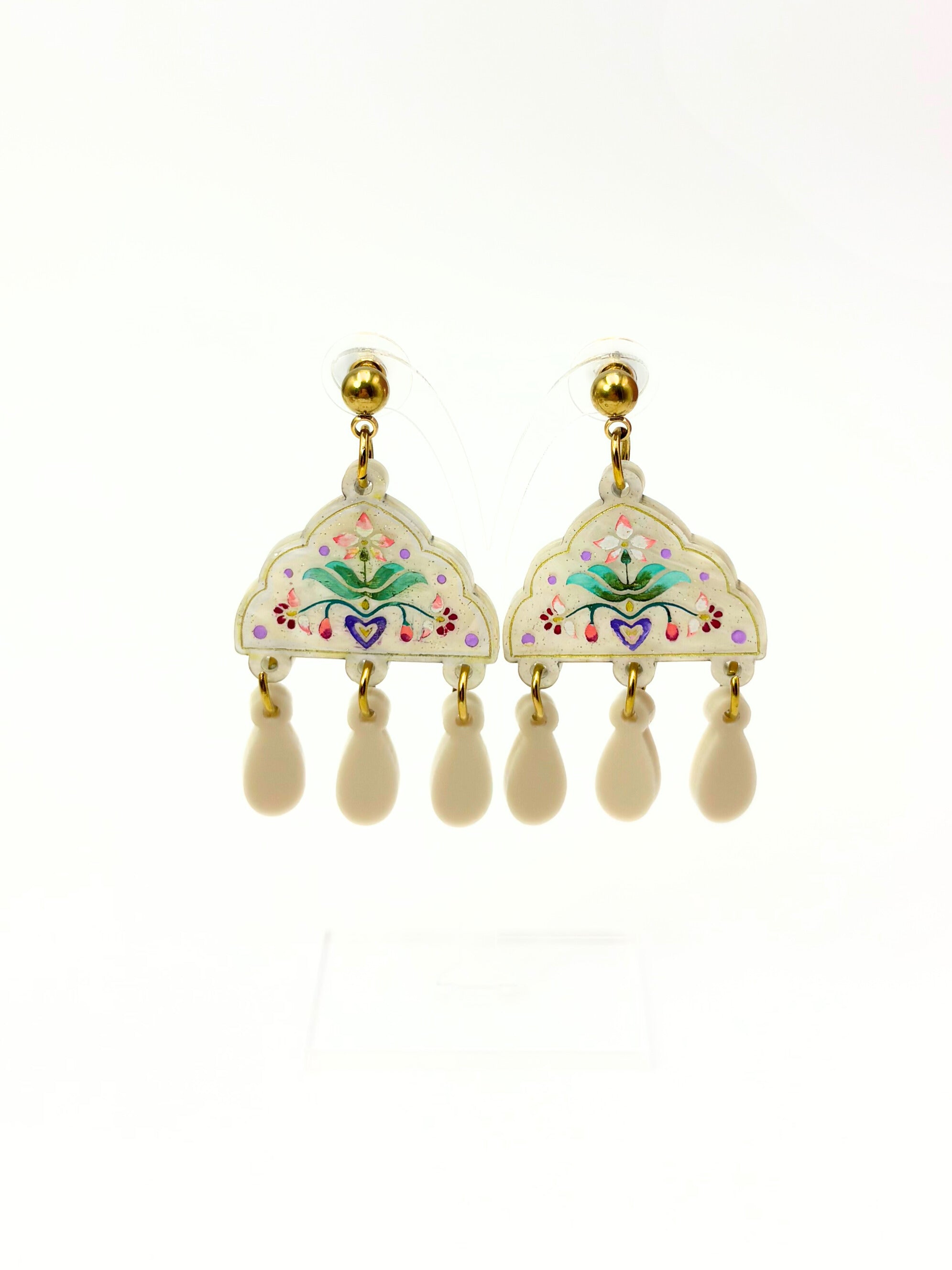 Inner Bloom Dangles - Ivory, Champagne & Gold Acrylic Earrings | Isla & Marigold
